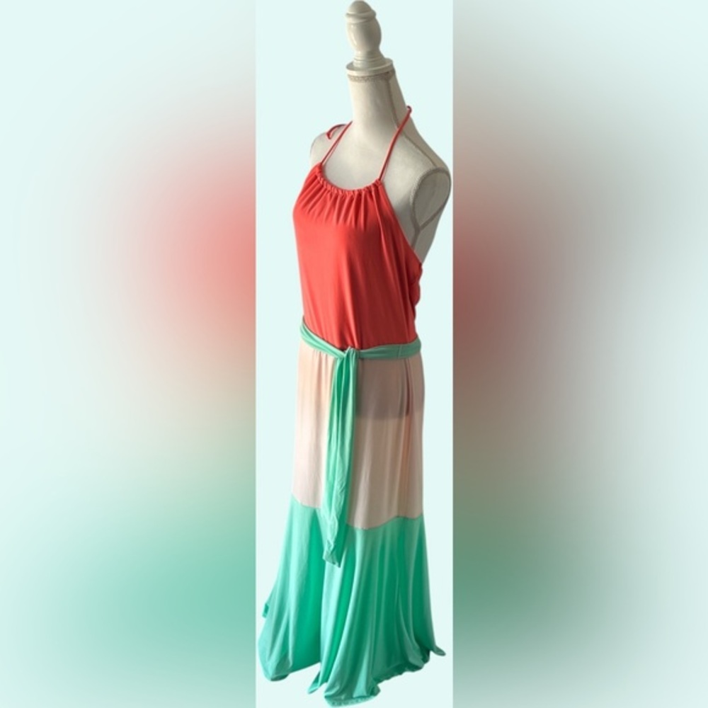 Ashley Stewart Coral and Mint Maxi Dress